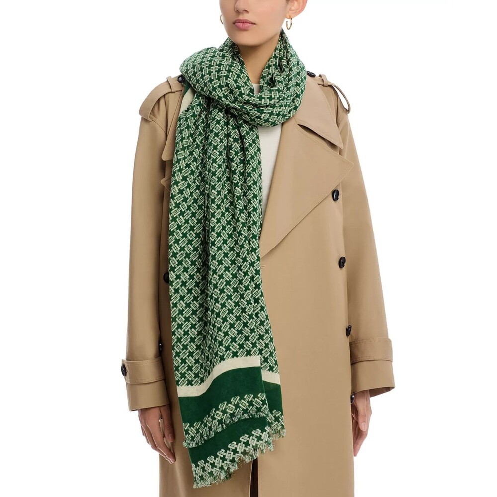 Rag & Bone Women's Mira Scarf Geometric Pattern Cotton 45.3"W x 65.7"L Green